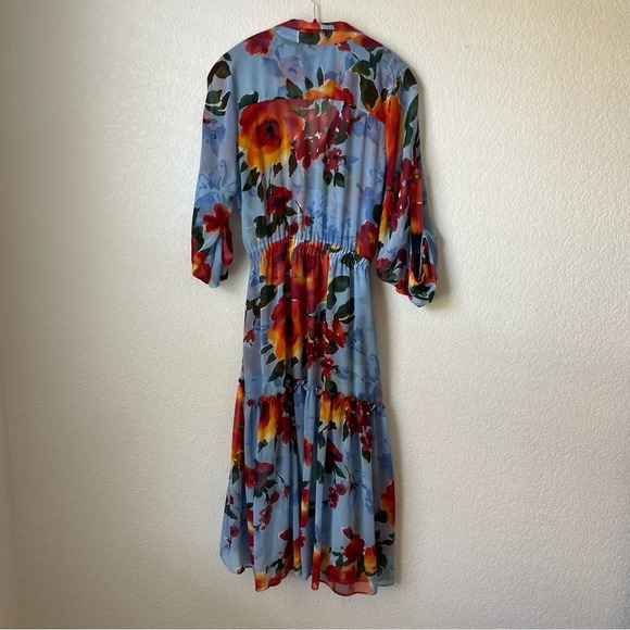 Misa Los Angeles Floral Midi Dress - Blue and Red - Picture 5 of 8
